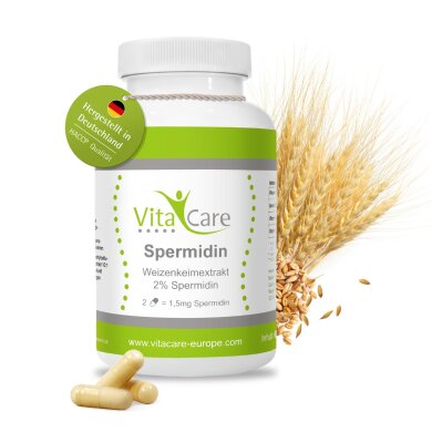 Spermidin Kapseln aus Weizenkeim-Extrakt, 1,5mg pro Tagesdosis für 120 Tage mit Vitamin B2 & B12 - 240 Kapseln
