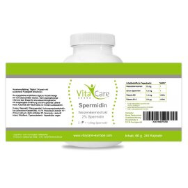 Spermidine capsules from wheat germ extract, 1.5 mg per daily dose for 120 days with vitamin B2 & B12 - 240 capsules.