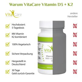 Vitamin D3 5000 I.E. + K2 100 µg DEPOT - 180 Stück