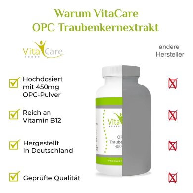 OPC Traubenkernextrakt 94% / 450 mg reines OPC  pro Kapsel - 60 Kapseln - VitaCare