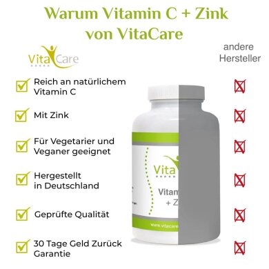 Vitamin C + Zink - 180 Kapseln - VitaCare