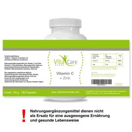 Vitamin C + Zinc - 180 capsules - VitaCare